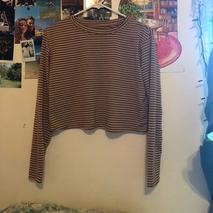 Light brown & white striped long sleeve top S-M